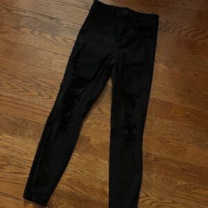 Black Distressed American Eagle Skinny Jeans